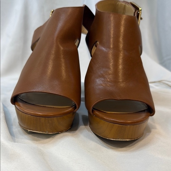 MICHAEL KORS, Josephine, Brown Leather Wedge Sandals, women, Sling Back, 9.5M - Picture 11 of 13